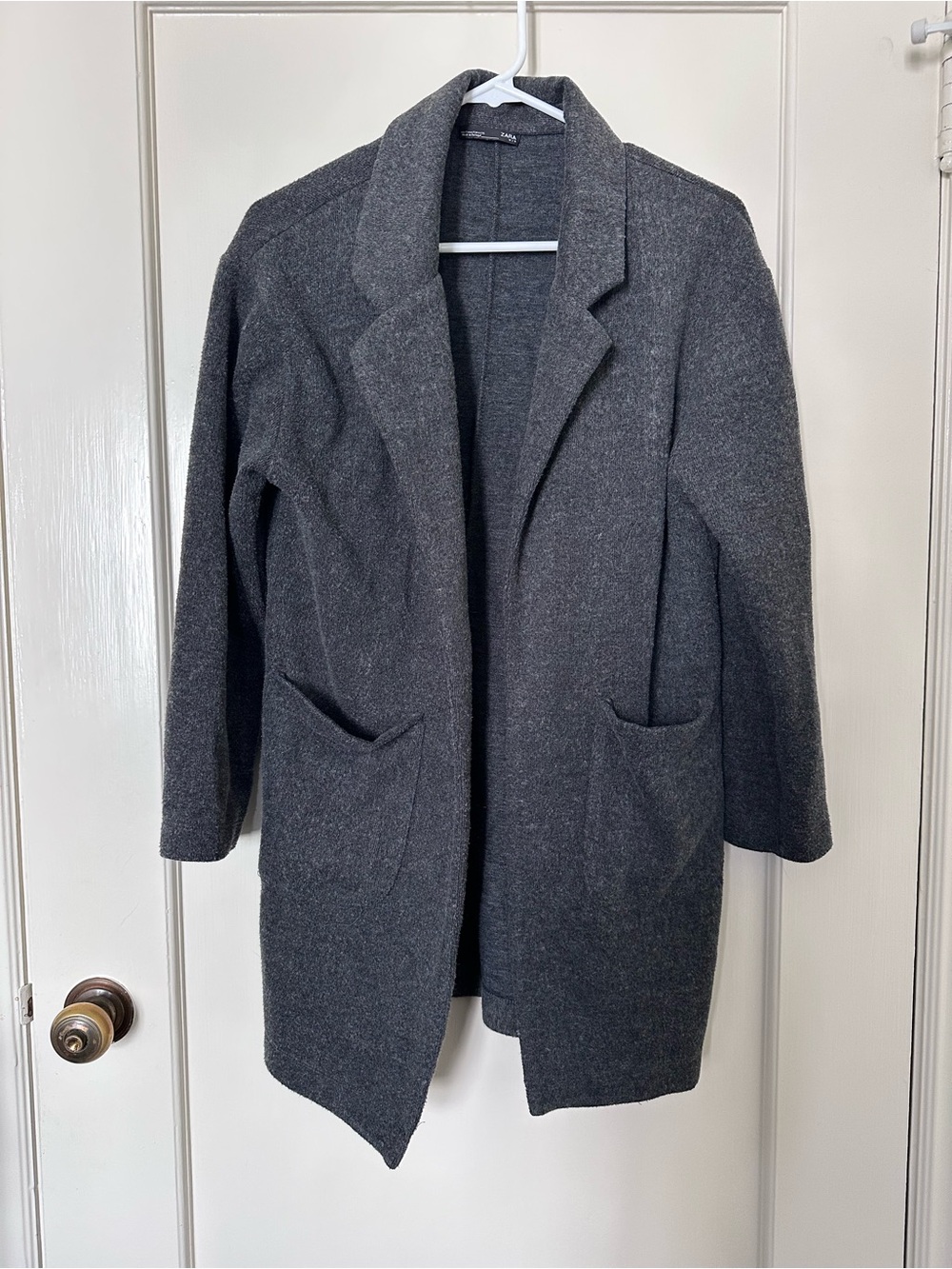 Zara Dark Gray Open Front Wool-Blend Blazer Coat